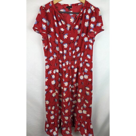 Talbots Dress Women's Size 10 Red Blue Floral Short Sleeves V-Neck Dress - Picture 1 of 11